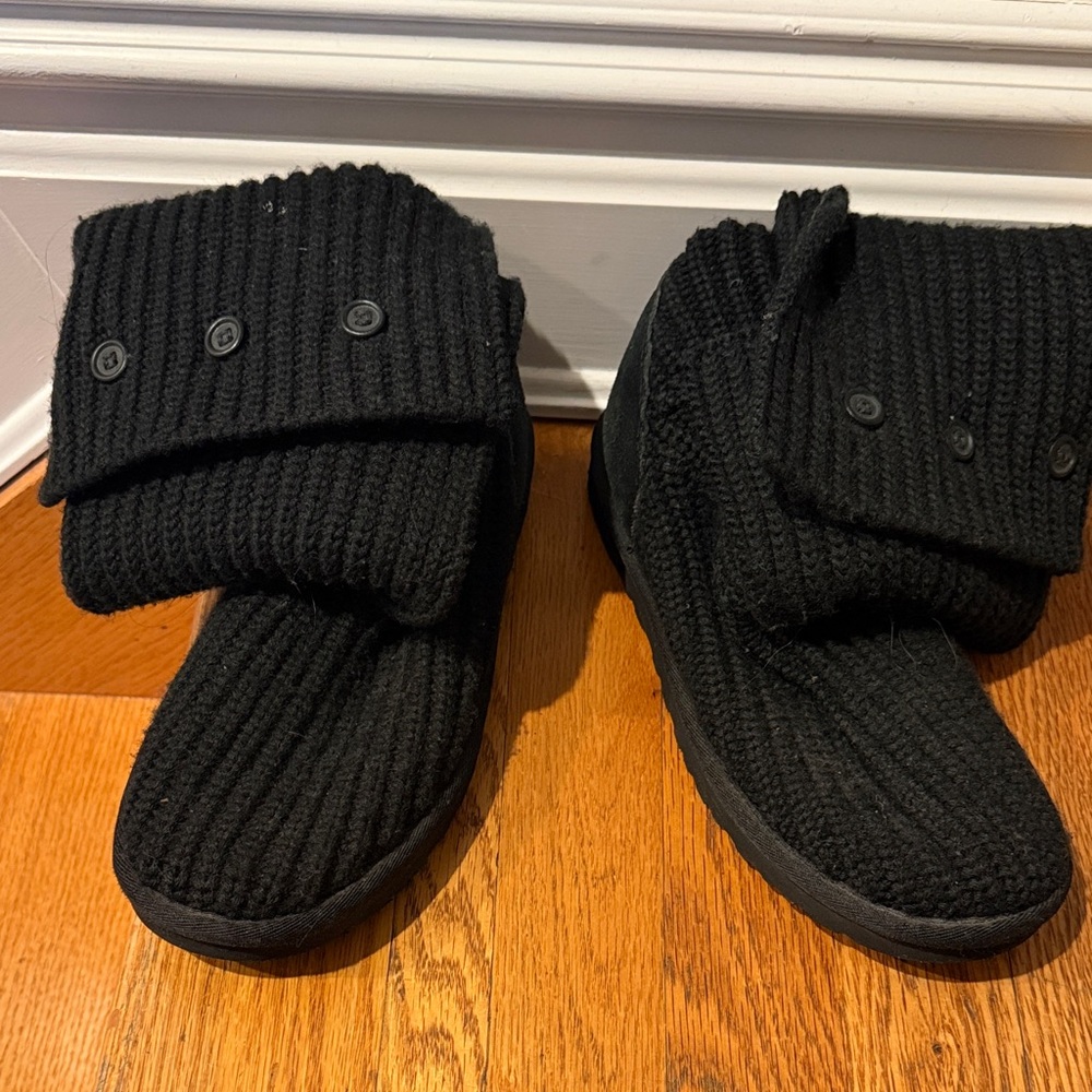 UGG Black Knit Boots with Button Detail
